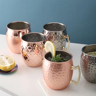 530ml Moscow Mule Copper Mugs Metal Mug Cup Stainless Steel Hammered Copper Plated Drum-Type Beer Cup Wine Coffee Cup