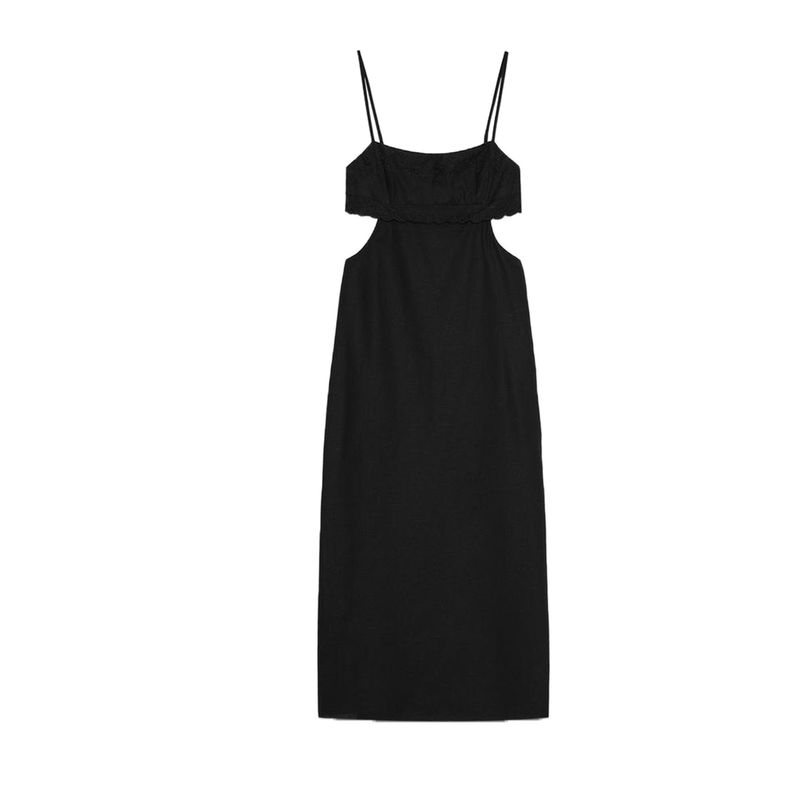 

Summer New Product Women s Clothes Bowknot Decoration Straight-leg Neckline Sling Open Embroider Dress 0881391 Black L
