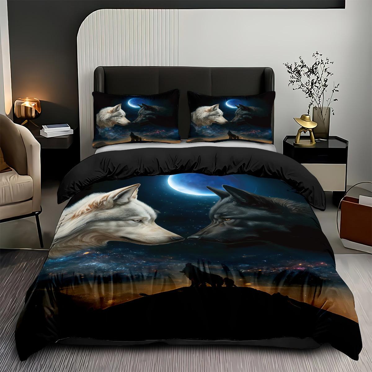 

Wolf Bedding Three-Piece Animal 3D Digital Printing Pillowcase Quilt Cover 3-Piece Home Textile Pod 135x200cm