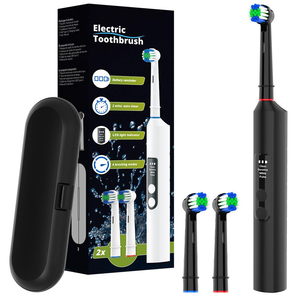 Rotating Electric Toothbrush with 4 Cleaning Modes and Travel Case, Rechargeable Power Toothbrushes with 2-Minute Smart Timer