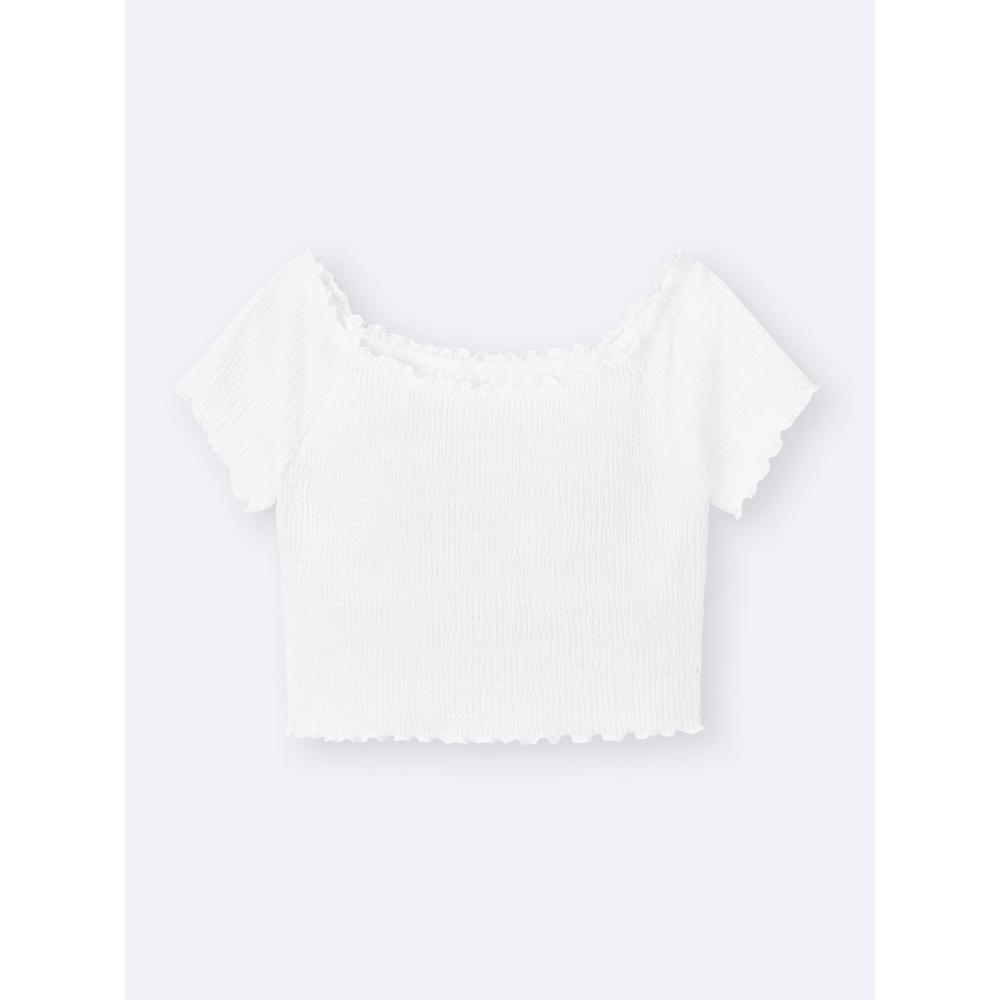 GU by Uniqlo BH Feel Cropped Raffung Off-Shoulder T-Shirt