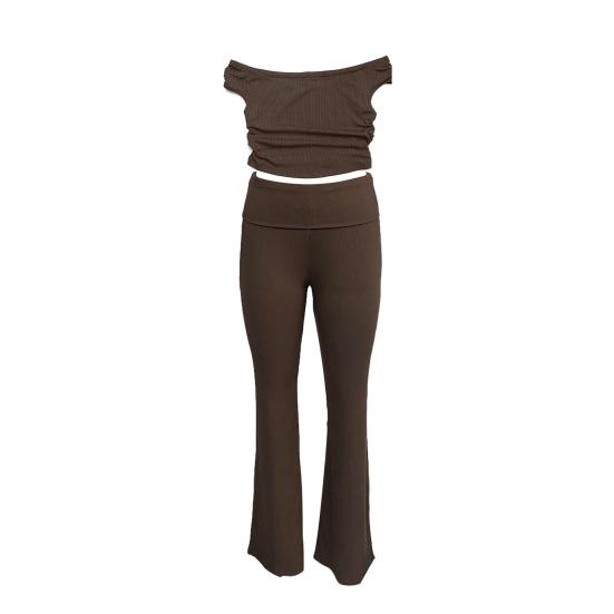 Women's 2 Piece Lounge Outfits Short Sleeve Crop Top High Waisted Flared