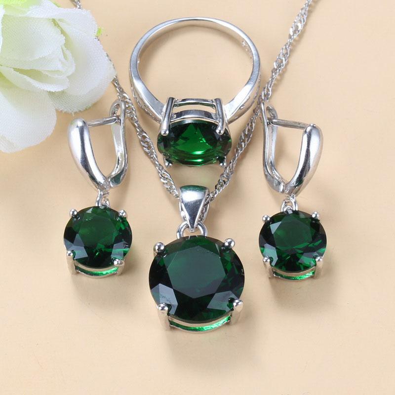 

Round Green Bridal Wedding Jewelry Sets Cubic Zirconia Trendy Costume Earrings Pendant And Necklace Sets For Women 7
