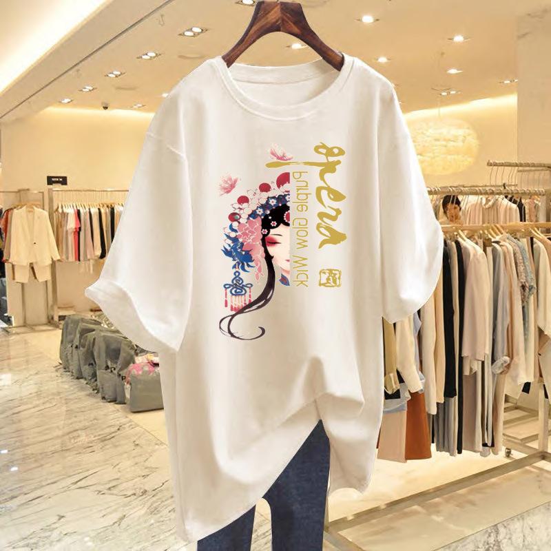

Chinese style pure cotton T-shirt women s short-sleeved 2025 summer dress new Facebook printing loose large size half-sleeved t-shirt tide S
