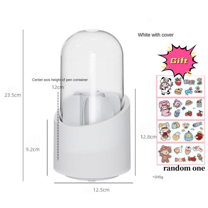 Desktop Makeup Brush Storage Bucket Cup Holder With Lid Rotating Makeup Lipstick Cosmetic Storage Box Organizer Tube Transparent