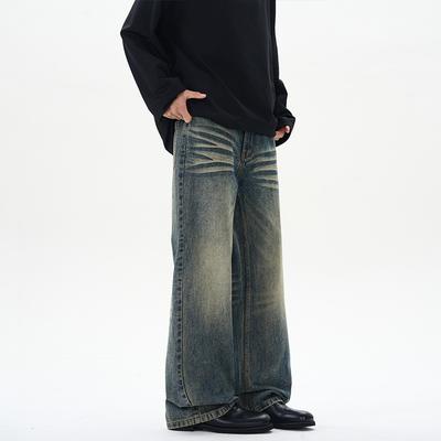 Spring and Summer American Retro Nostalgic Straight Jeans Men and Women Loose Personality Trousers