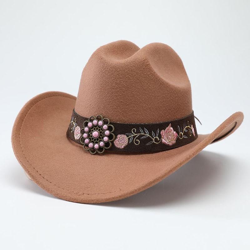 European and American suede warped edge western cowboy hat men and women outdoor curled brim ethnic style top hat felt hat