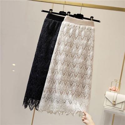 Thickened Crochet Lace Half Length Skirt for Autumn and Winter Wear with Both Sides Knitted Buttocks Skirt Medium Length Skirt