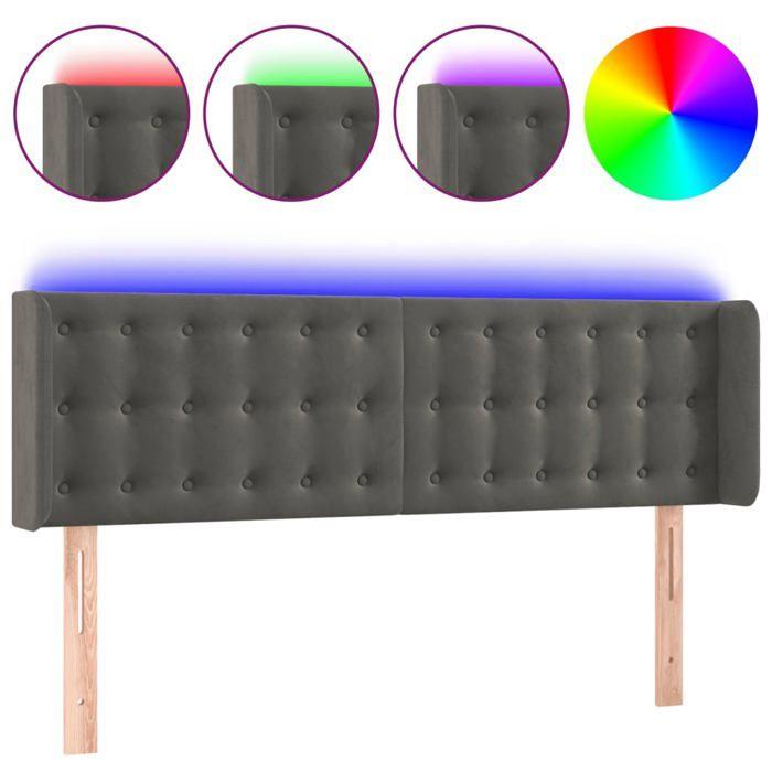 VidaXL Tête de Lit à LED Meuble de Chambre à Coucher Accessoire de Lit Double Tête de Cadre de Lit Intérieur Gris Foncé 3123719