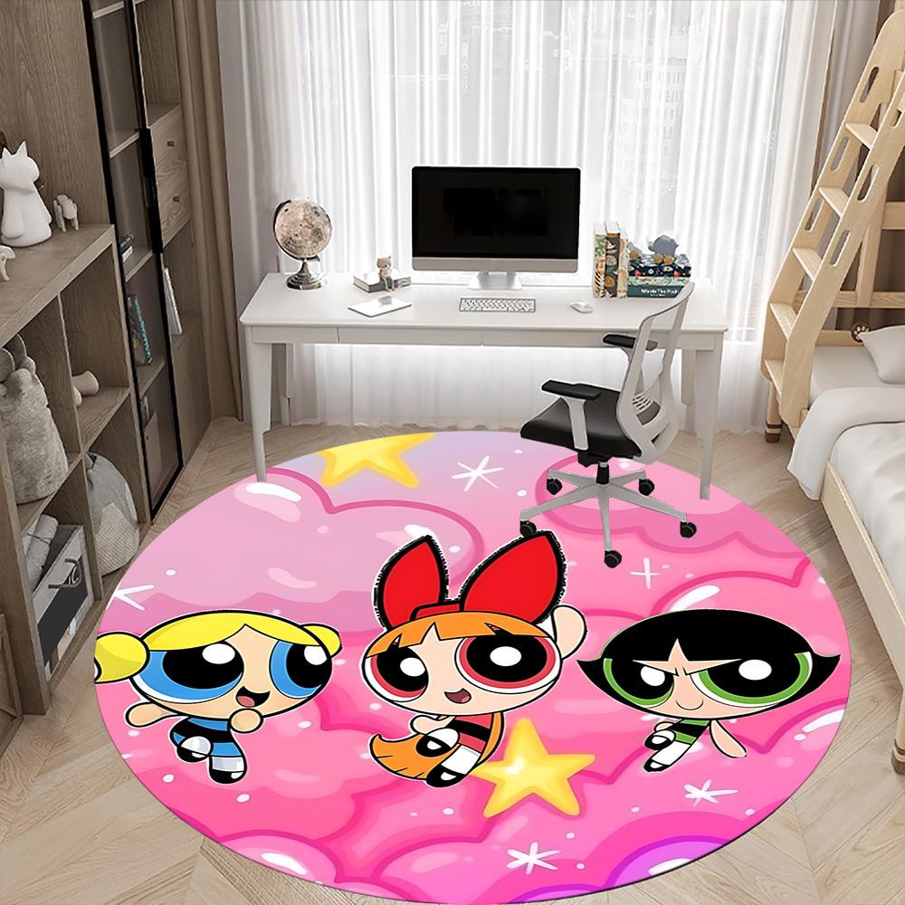 1pc Powerpuff Girls Chair Carpet for Office Non Slip, Machine Washable Rug for Office, Room Holiday Decor for Christmas, Birthday Polyester