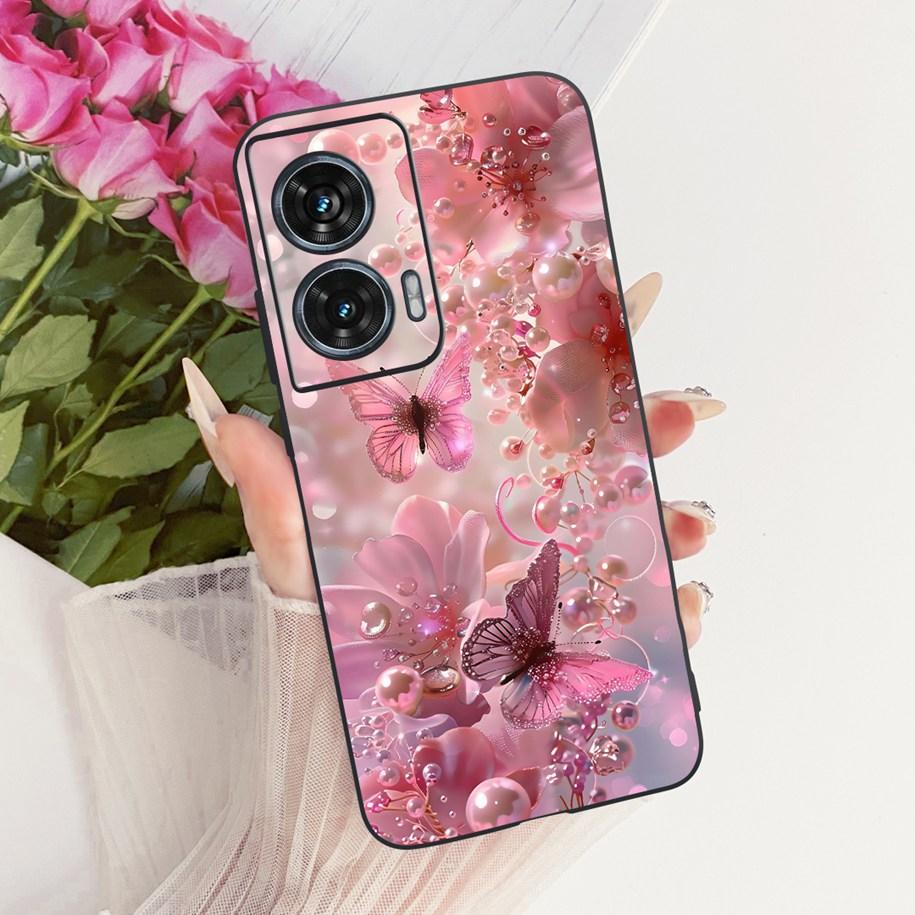 Hülle Für Motorola Edge 50 Fusion Cover XT2429-1 Beliebte Blume Weiche Schwarze Silikon Handyhüllen Für Motorola G96 5G MotoG96 Funda