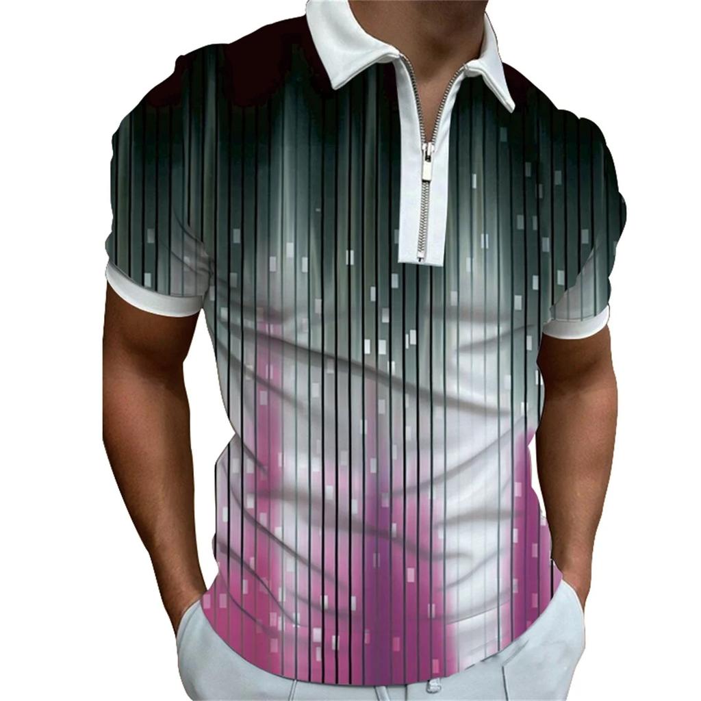 Summer Men's New Casual Short Sleeve Zipper POLO Shirt Men's Fashion Printing Lapel POLO Shirt T-shirt
