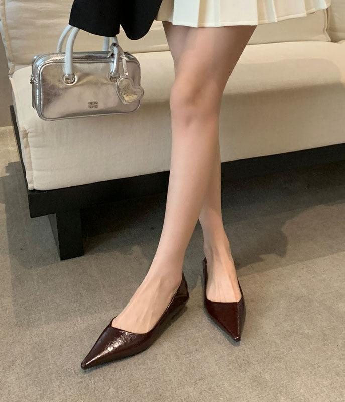 Pointed high-end sense shallow mouth single shoes women's French temperament one-pedal flat shoes work occupation commuter work shoes