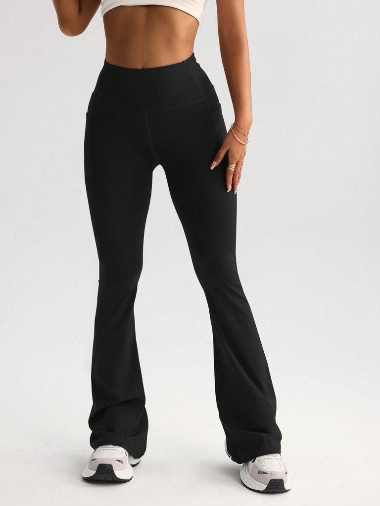 Lulu Women's High Waist Flared Yoga Pants - Slim Fit, Peach Hip, Outdoor Sportswear