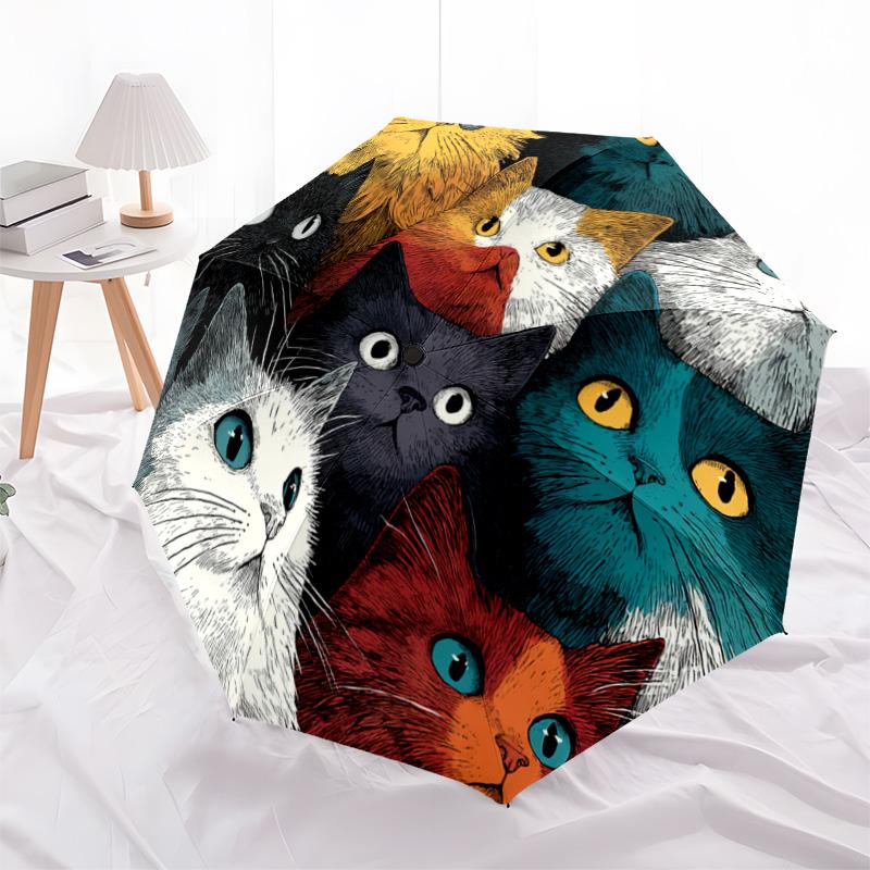 1 PC Automatic Folding Umbrella - Colorful Cats Pattern, Portable & Foldable Design with 8 Ribs, Christmas Birthday Gifts