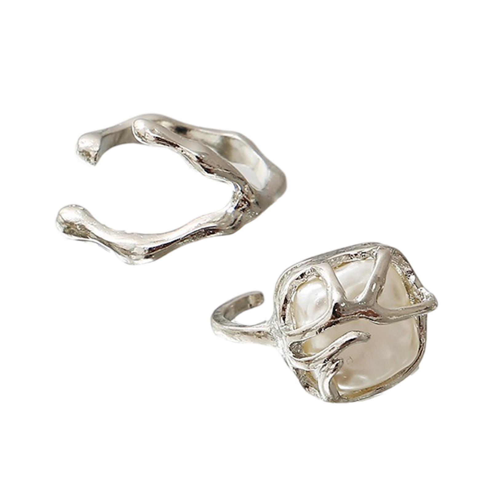 

Набор серебряных колец с неправильным жемчугом для женщин, элегантные барочные дизайны из стерлингового серебра, портативные для юбилеев серебряный