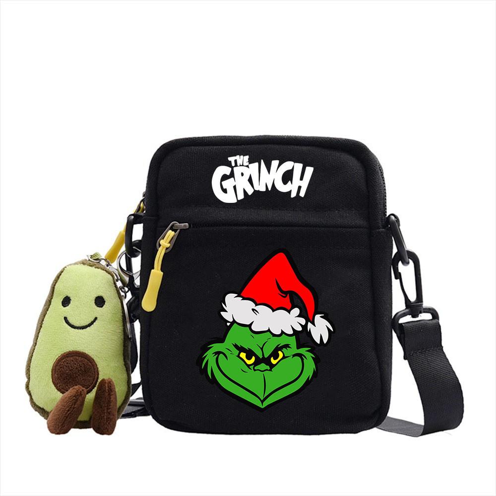 Grinch Christmas Canvas Mini Crossbody Bag With Zipper And Internal Storage For Daily Outings