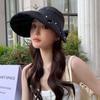 Windproof Women Pearl Bucket Hat Anti-UV Beach Cap Big Brim Sun Hat  Summer Spring Autumn