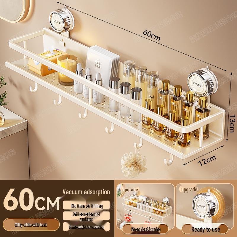 Wall-Mounted Aluminum Suction Cup Towel Rack & Bathroom Storage Shelf