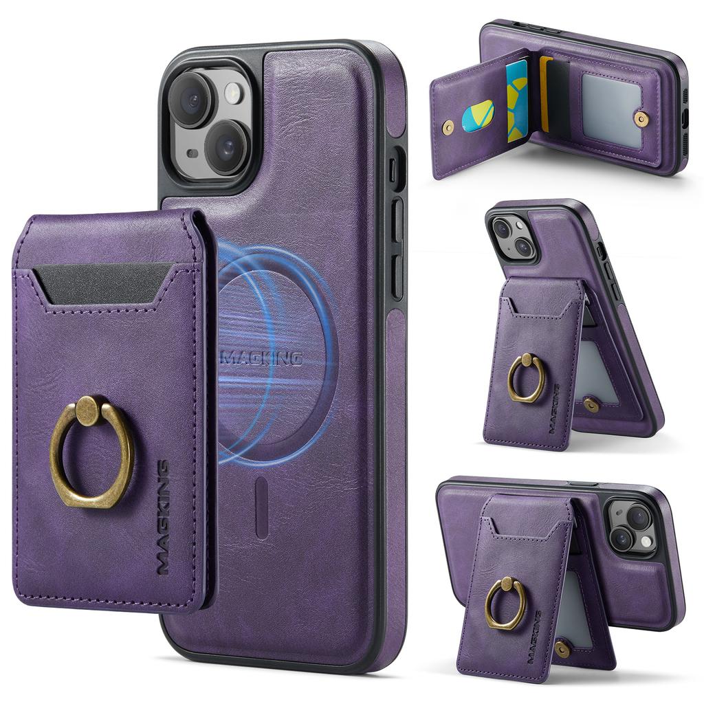 MAGKING K1 Series For iPhone 14 Magnetic Case PC+TPU+PU Phone Cover with Card Holder