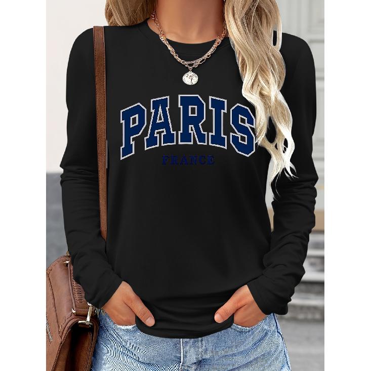 Paris France Print Long Sleeve Women Fall Tops Comfort Breathable Daily Leisure Sport Casual Shirts