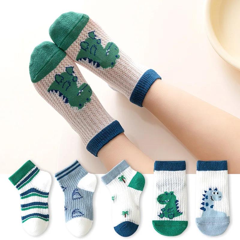 5 Pairs Kids Socks Spring Summer Cotton Girls Socks Cute Flowers Strawberry Pattern Children Baby Sock Mesh Thin Summer Socks