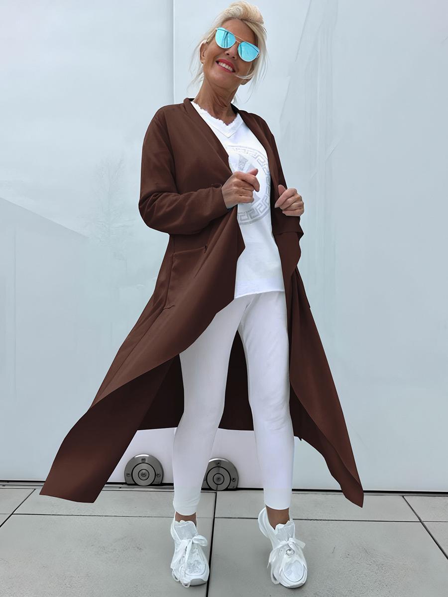 

Светло-голубая удлиненная повседневная куртка с боковыми карманами, легкая верхняя одежда для женщин 4XL коричневый