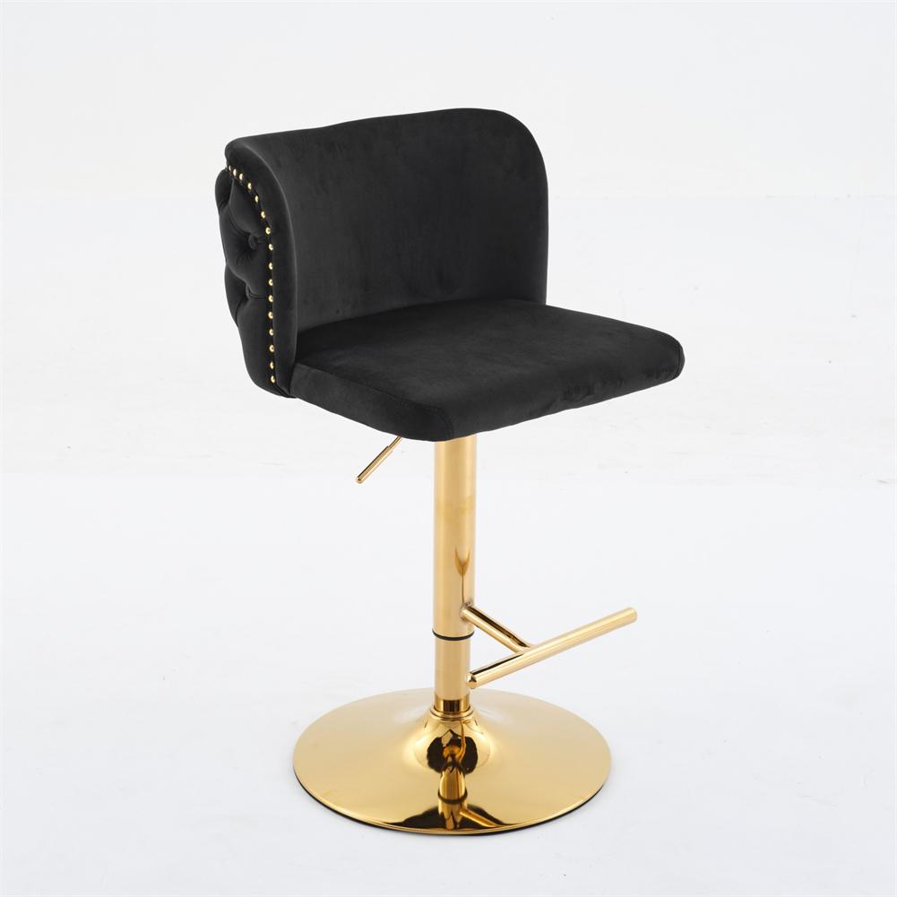 US Stock Set Of 2 Swivel Barstools Adjustable Seat Height With Gold-plating Base Tufted Back For Home Pub And Kitchen Island