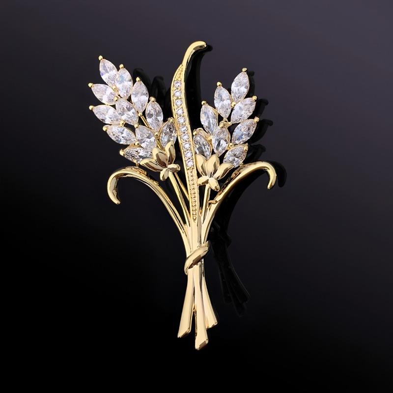 

Брошь-букет из колосьев пшеницы, Универсальная и персонализированная хрустальная брошь с нишевым чувством дизайна для женщин золотой/белый