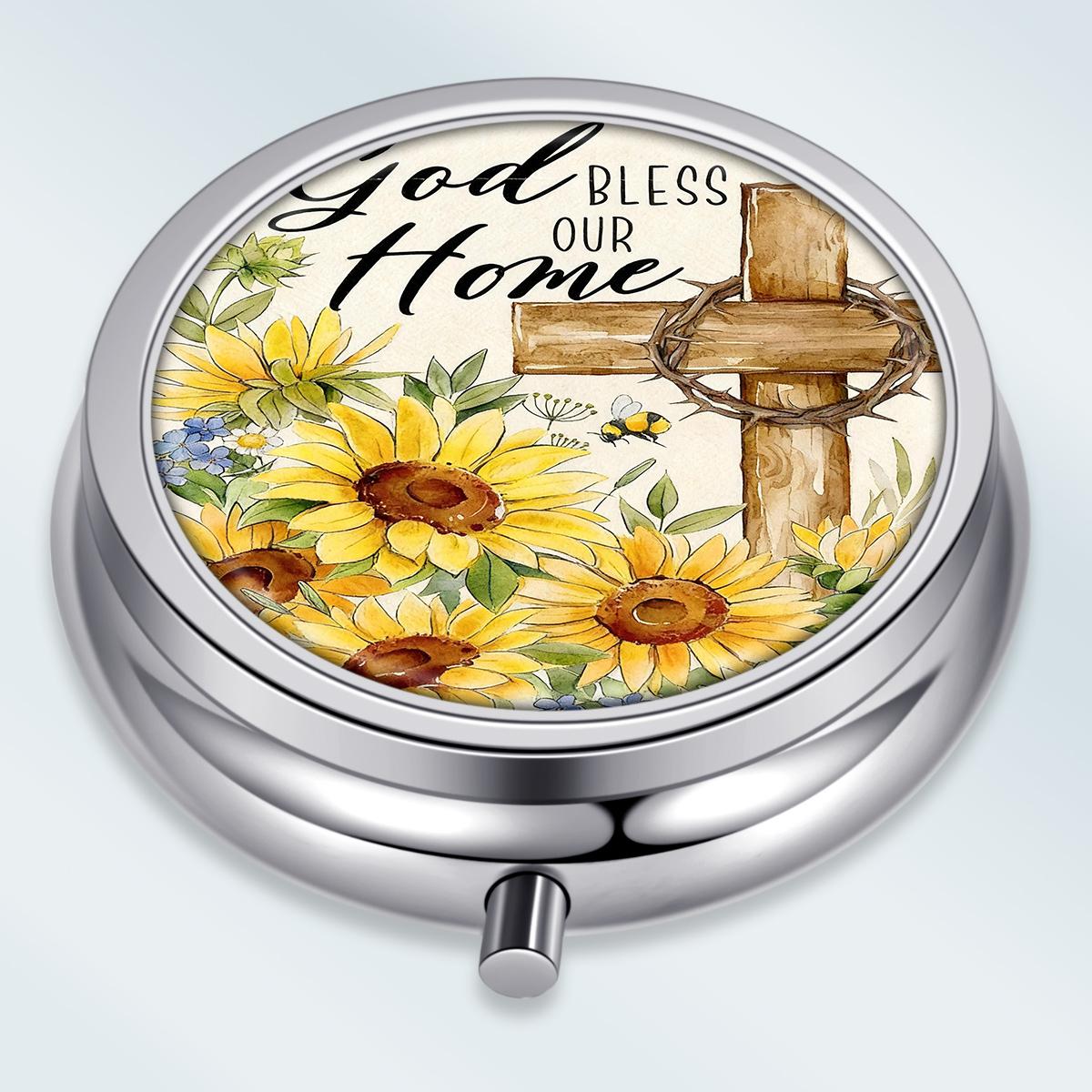 

Portable Pill Box with 3 Compartments, Mini Metal Medicine Organizer Case, Cute Printed Pill Container for Vitamins, Pills, Jewelry, Travel, Daily Use разноцветный