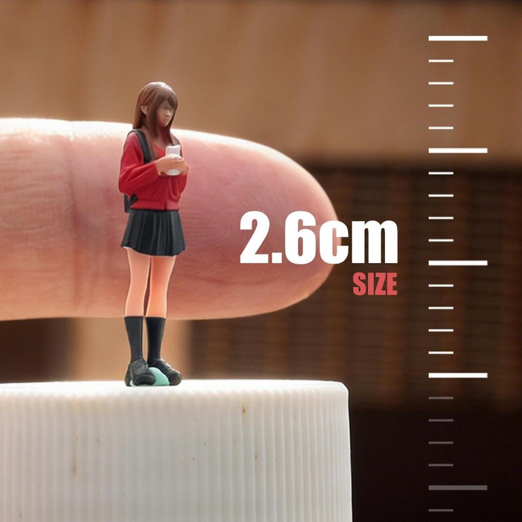 1:64 Girl with Short Skirt Model Tiny People Dioramas Mini Long Hair Figure for Sand Table