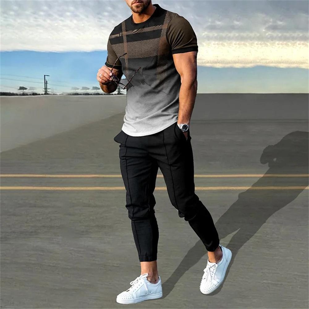 

2024 Men Tracksuit Set 2 Piece Sets Short Sleeve T Shirt+Sweatpants Suit Men Clothing Streetwear Vintage Sweatshirt Oversized S