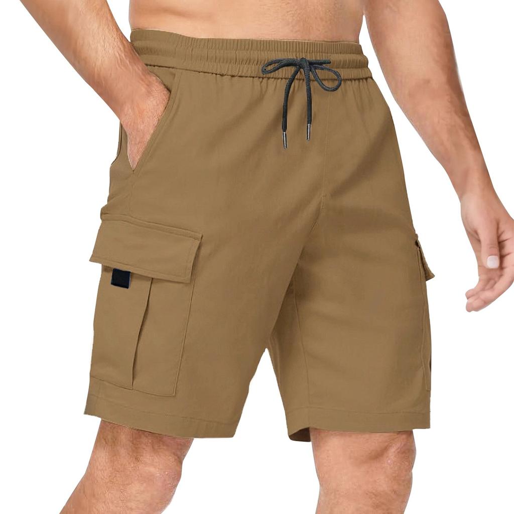 Men's Summer Solid Color Casual Multi-Pocket Sport Cargo Shorts