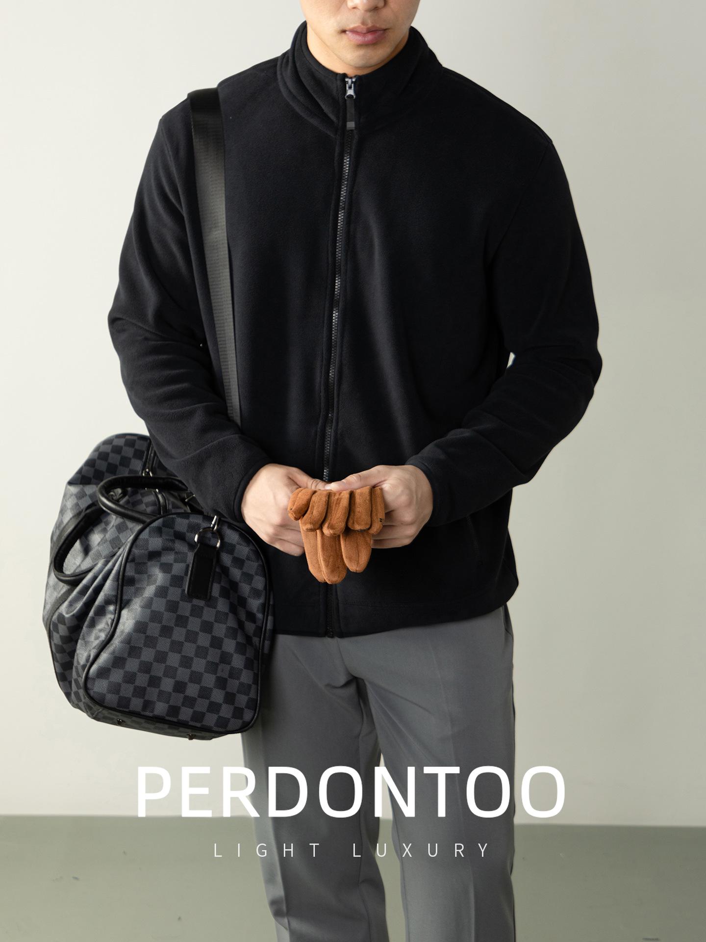 Men s Premium Double-Sided Coral Fleece Warm Jacket - Autumn/Winter Velvet-Lined Stand Collar M