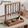 Solid Wood Hanging Calligraphy Brush Rack with Metal Hooks - Desktop Storage Holder for Scholar's Four Treasures.