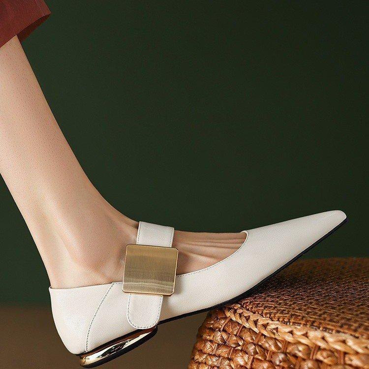 Fashion French Style Women Nature Suede High Thick Heels SmallHut New 2025 Spring Square Toe Pumps Elegant Lady Metal Decoration Shoes