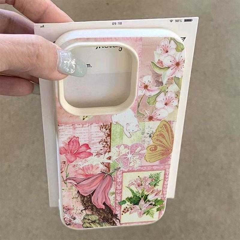 Retro Floral Girl Wallpaper Pattern Phone Case For iPhone 17 16 11 12 13 14 15 Pro Max XS XR X 8 7 Plus 17E Shockproof TPU Cover