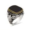 Retro Handmade Turkish Signet Ring Vintage Men's Ancient Metal Eagle Rings Inlaid Black Zircon Party Punk Motor Biker Jewelry