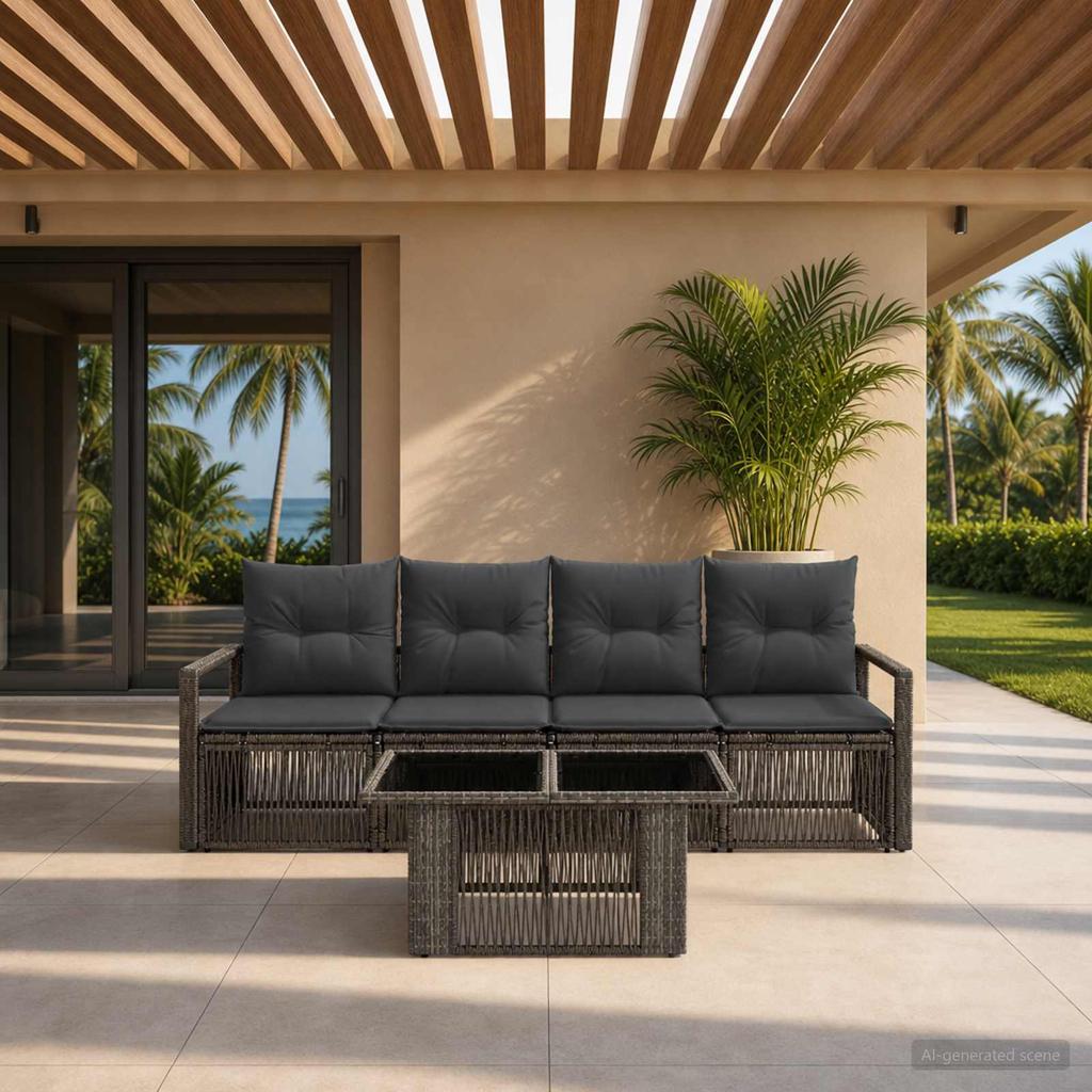 Garden Sofa Set 5 Pieces Grey and Dark Grey Poly Rattan