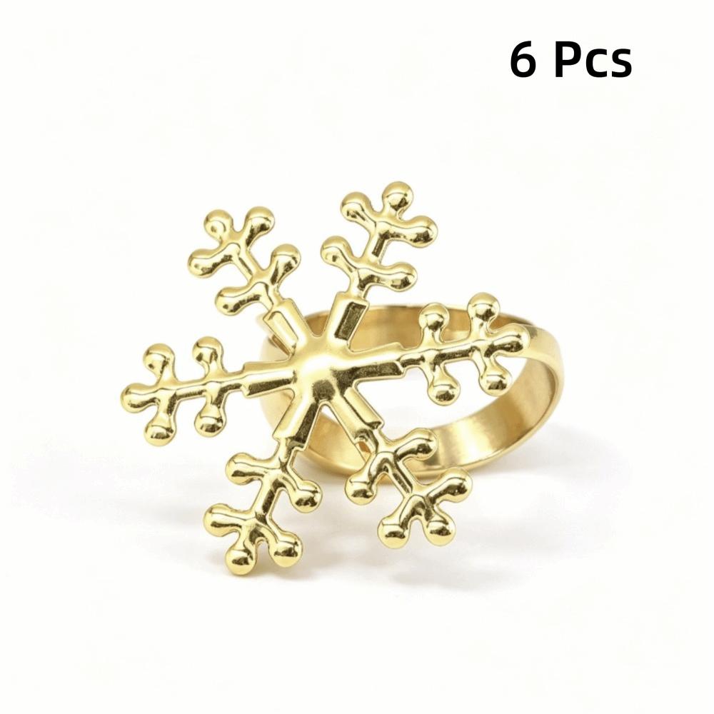 6PCS Reusable Christmas Snowflake Napkin Ring Metal Napkin Buckle Xmas Napkin Holder Wedding