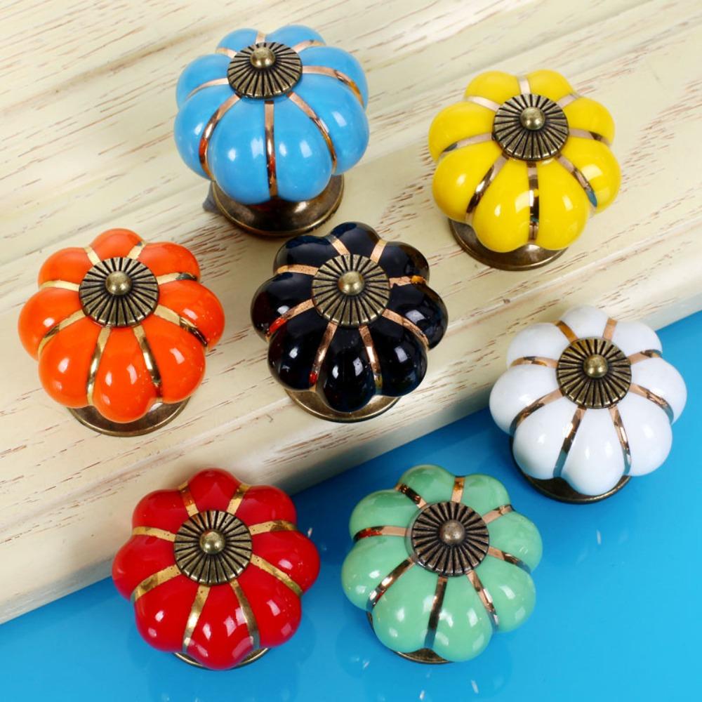 Colorful Single Hole Furniture Pumpkin With Screws Door Knob Door Handle Drawer Knob Drawer Pull