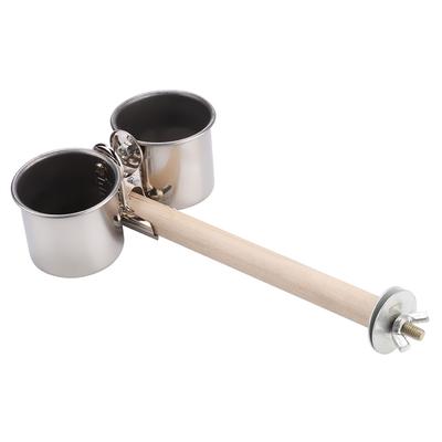 Stainless Steel Bird Food Water Bowl Feeder Cups with Clip and Parrot Cage Stand(large)