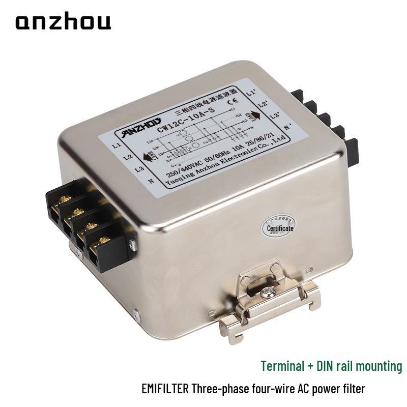 Rail-Mounted Three-Phase 4-Wire EMI Power Filter CW12C-10A-S Servo Interference Protector