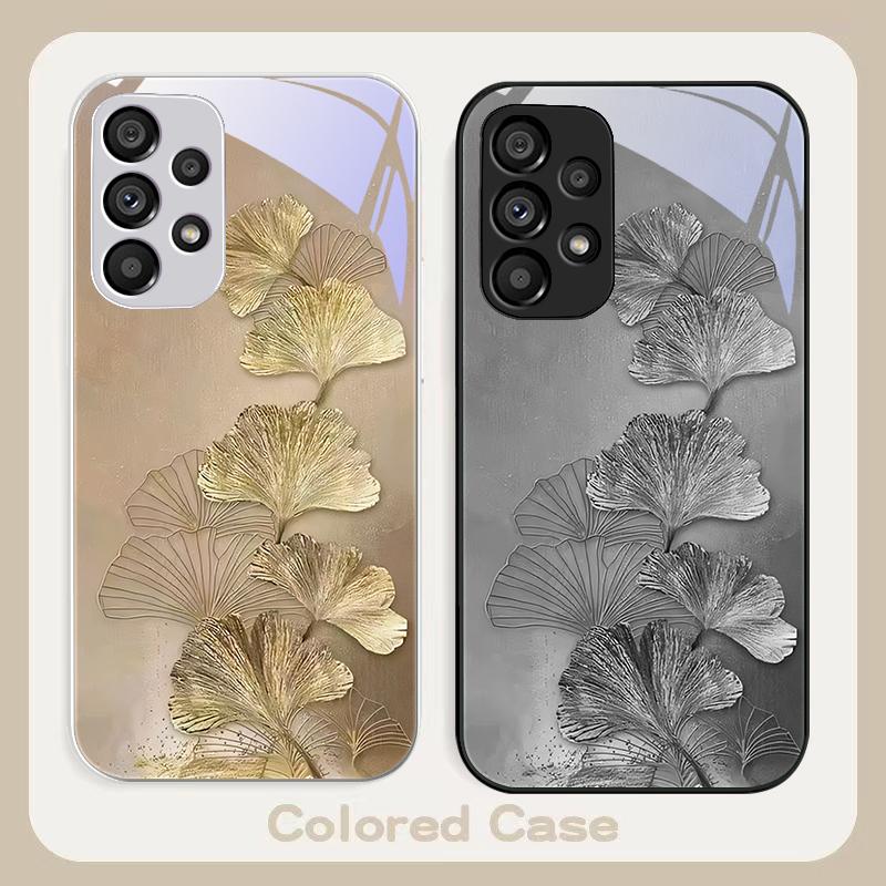 Goldene Ginkgo-Blätter Samsung Galaxy S23 U Ltra 24 Plus S20 P Lus 21 FE S25 Ultra A70 A72 73 51 52 53 Gehärtetes Glas Handyhülle