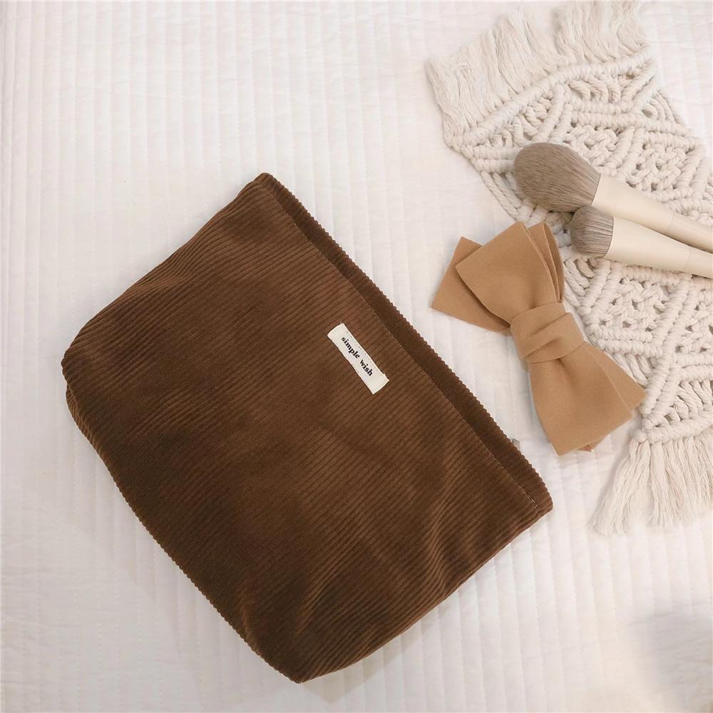 135 Solid Color Makeup Storage Pouch Wear-resistant Corduroy Toiletries Cosmetic Organizer Bag for Women and Teen Girls
