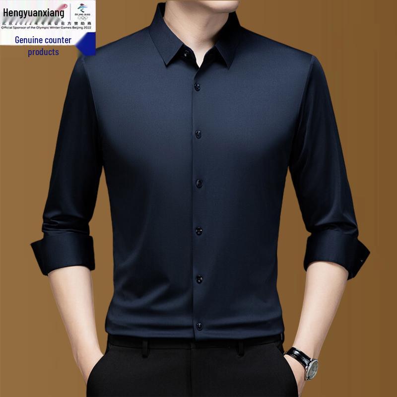 

Hengyuanxiang Men s Long Sleeve Seamless Mulberry Silk Shirt - Spring Business Casual, Non-Iron, Middle-Aged Style 170 for 110-130 lbs