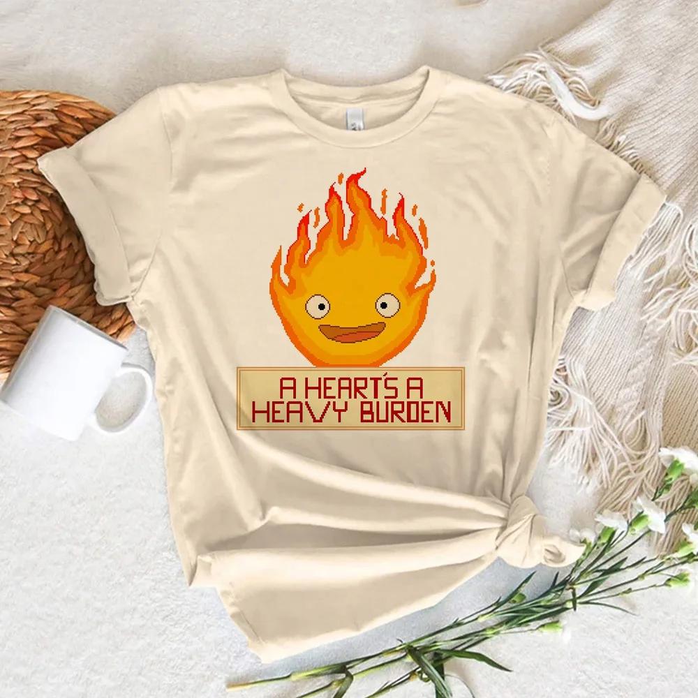 Calcifer Top Women Designer Summer Harajuku T Shirt Girl Japanese Manga Clothes Causal Female Y2K Tops Tee