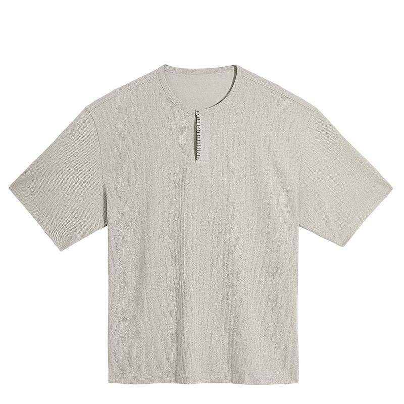HAUT TON Men s Henley Contrast Stitch Short Sleeve T-Shirt L