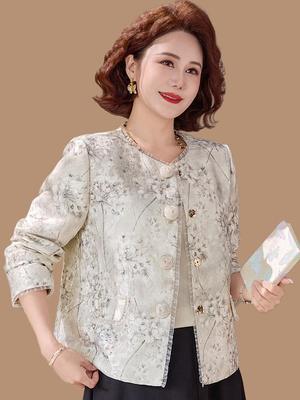Spring Jacquard Jacket: Elegant Chinese Style for Middle-aged & Elderly Women, Perfect for Autumn & Spring