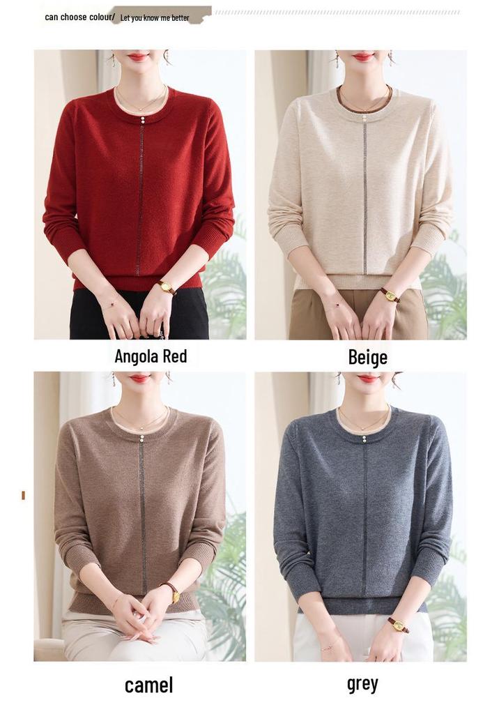 Petite Spring Knit Top for Middle-Aged & Elderly Women - Stylish, Lightweight Base Layer with Wide-Leg Fit for Spring & Autumn